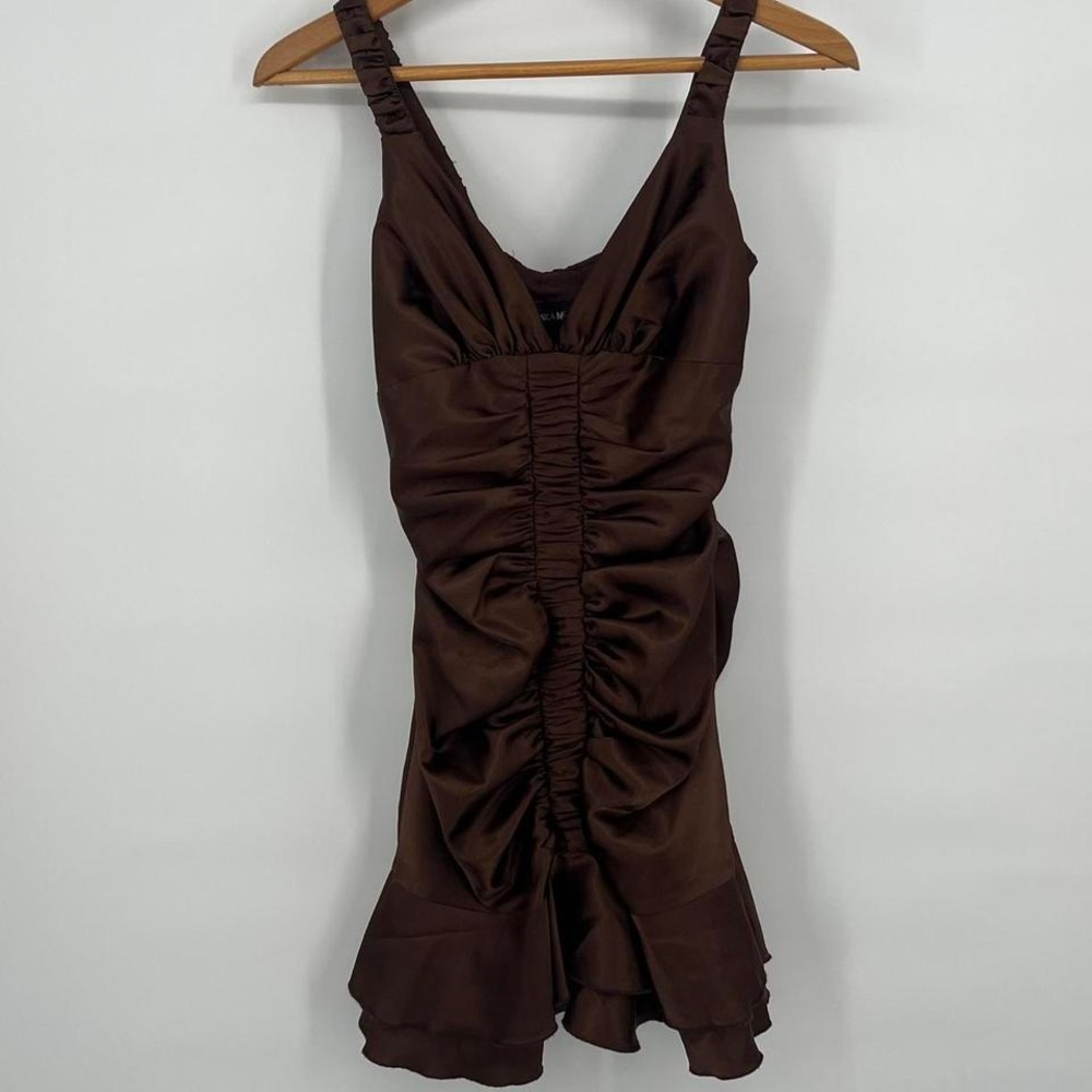 Vintage Y2K‎ Brown Ruffled Mini Party Dress